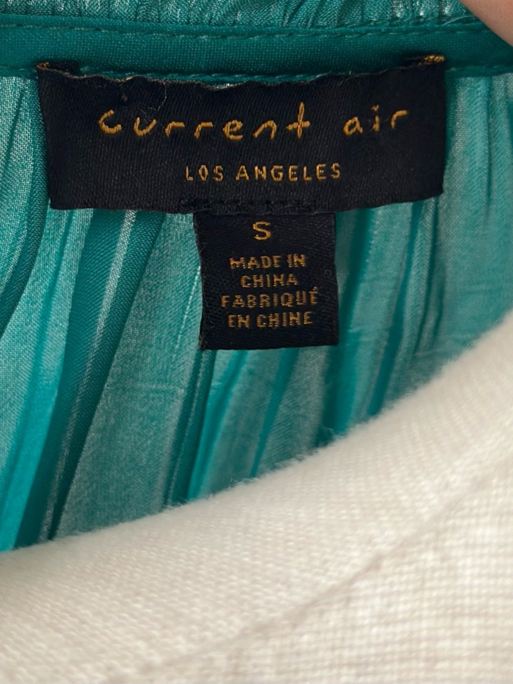 Current Air Teal Pleated Long-Sleeve Tie-Neck Dress - Picture 5 of 7